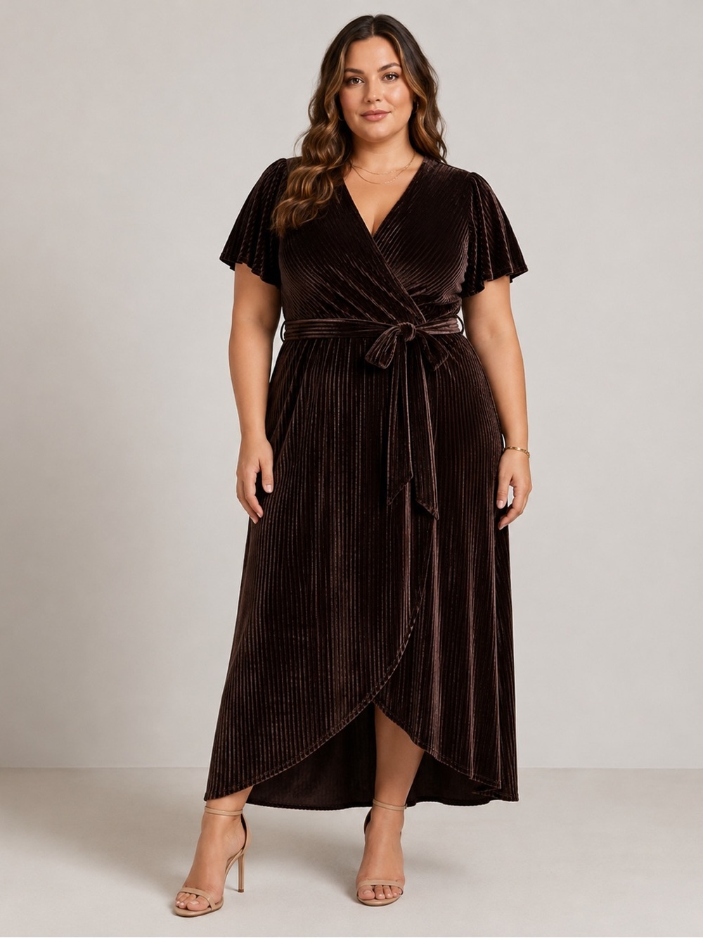 Baltic Born NWT Andi Ribbed Velvet Maxi Dress Brown Fall Wedding Womens XL